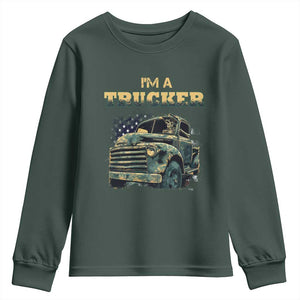 Truck Driver Youth Sweatshirt I'm A Trucker TS09 Dark Forest Green Print Your Wear