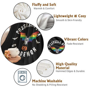 Funny Halloween LGBT Throw Blanket Possessed By Gay Demon Rainbow Bat TS09 Print Your Wear