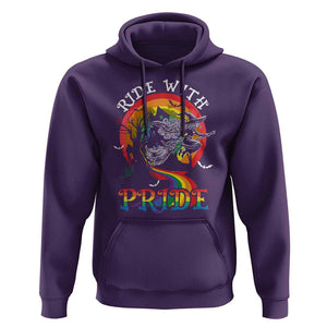Funny Halloween LGBT Hoodie Ride With Pride Witch Rainbow Spooky And Pride TS09 Purple Print Your Wear