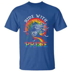 Funny Halloween LGBT T Shirt Ride With Pride Witch Rainbow Spooky And Pride TS09 Royal Blue Print Your Wear