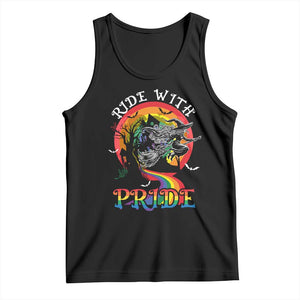 Funny Halloween LGBT Tank Top Ride With Pride Witch Rainbow Spooky And Pride TS09 Black Print Your Wear