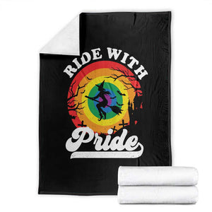 Funny Halloween LGBT Throw Blanket Ride With Pride Witch Rainbow TS09 Black Print Your Wear