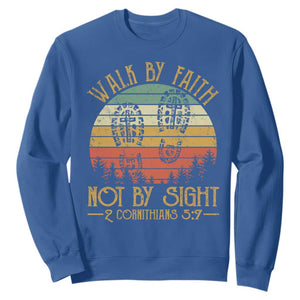 Christian Sweatshirt Walk By Faith Not By Sight Retro TS09 Royal Blue Print Your Wear