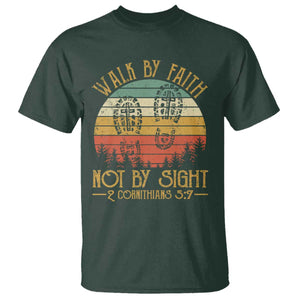 Christian T Shirt Walk By Faith Not By Sight Retro TS09 Dark Forest Green Print Your Wear