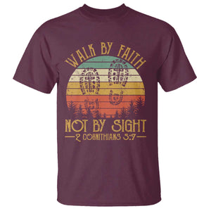 Christian T Shirt Walk By Faith Not By Sight Retro TS09 Maroon Print Your Wear