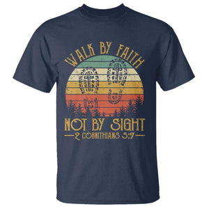 Christian T Shirt Walk By Faith Not By Sight Retro TS09 Navy Print Your Wear