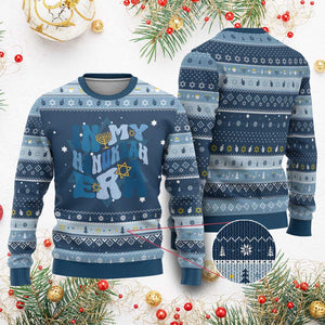 In My Hanukkah Era Hanukkah Ugly Sweater Groovy Chanukkah Jewish TS09 Navy Light Blue Print Your Wear