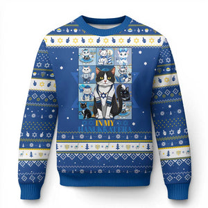 In My Hanukkat Era Cat Hanukkah Ugly Sweater Cute Jewish Cats TS09 Blue White Print Your Wear
