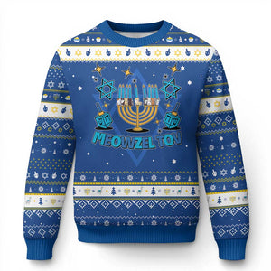 Funny Hanukkat Cat Hanukkah Ugly Sweater Meowzel Tov Jewish Chanukkah TS09 Blue White Print Your Wear