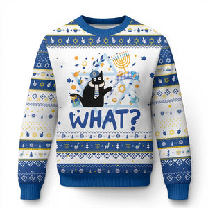 Funny Hanukkat What Black Cat Hanukkah Ugly Sweater TS09 White Royal Blue Print Your Wear