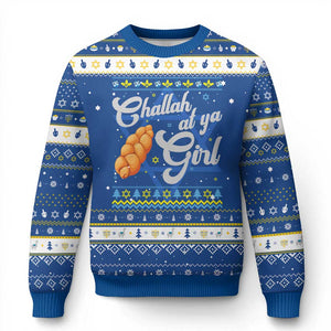 Funny Hanukkah Ugly Sweater Challah At Ya Girl TS09 Blue White Print Your Wear