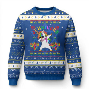 Funny Jewnicorn Jewish Unicorn Rainbow Hanukkah Ugly Sweater TS09 Blue White Print Your Wear