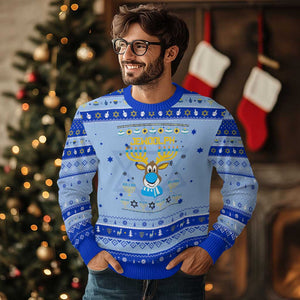 Funny Jewdolph Jewish Reindeer Menorah Hanukkah Ugly Sweater TS09 Light Blue Royal Blue Print Your Wear