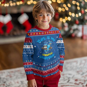 Funny This Is My Pajamakah Hanukkah Ugly Sweater Cute Jewish Sloth Chanukkah TS09 Blue Red Print Your Wear