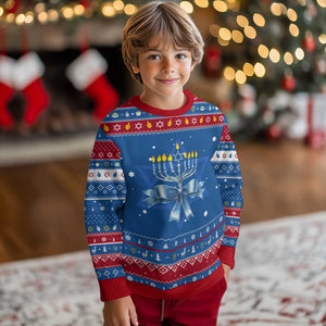 Menorah Jewish Coquette Bow Hanukkah Ugly Sweater TS09 Blue Red Print Your Wear