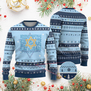 Funny Kiss My Ass Kiss His Ass Kiss Your Ass Hanukkah Ugly Sweater TS09 Light Blue Navy Print Your Wear
