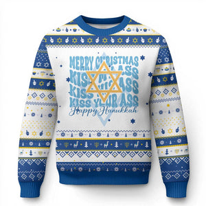 Funny Kiss My Ass Kiss His Ass Kiss Your Ass Hanukkah Ugly Sweater TS09 White Royal Blue Print Your Wear
