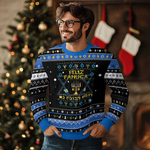Funny Feliz Januca Ladino Jewish Sephardic Hanukkah Ugly Sweater TS09 Black Blue Print Your Wear