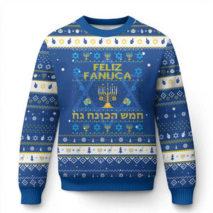 Funny Feliz Januca Ladino Jewish Sephardic Hanukkah Ugly Sweater TS09 Blue White Print Your Wear