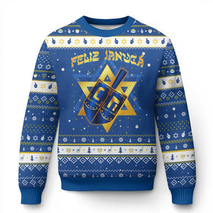 Funny Feliz Januca Jewish Sephardic Ladino Hanukkah Ugly Sweater TS09 Blue White Print Your Wear