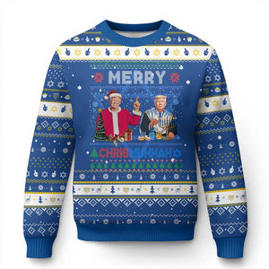 Funny Trump Dancing Merry Christmas Happy Hanukkah Ugly Sweater TS09 Blue White Print Your Wear