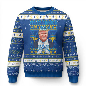 Funny Trump Hanukkah Ugly Sweater Feliz Januca Jewish Sephardic Ladino TS09 Blue White Print Your Wear