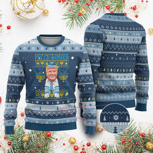 Funny Trump Hanukkah Ugly Sweater Feliz Januca Jewish Sephardic Ladino TS09 Navy Light Blue Print Your Wear