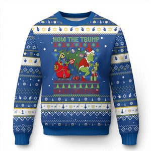 Funny Xmas Trump Hanukkah Ugly Sweater How The Trump Saved Christmas TS09 Blue White Print Your Wear