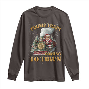 Funny Trump Xmas Long Sleeve Shirt Santa Trump Train Coming To Town TS09 Dark Chocolate Print Your Wear