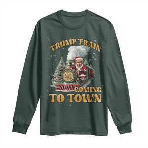 Funny Trump Xmas Long Sleeve Shirt Santa Trump Train Coming To Town TS09 Dark Forest Green Print Your Wear