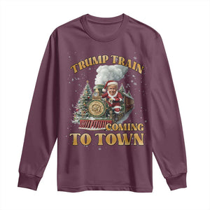 Funny Trump Xmas Long Sleeve Shirt Santa Trump Train Coming To Town TS09 Maroon Print Your Wear