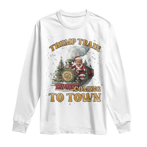 Funny Trump Xmas Long Sleeve Shirt Santa Trump Train Coming To Town TS09 White Print Your Wear