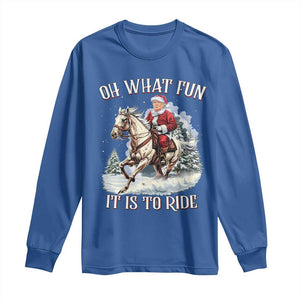 Funny Xmas Trump Long Sleeve Shirt Oh What Fun It Is To Ride Cowboy Trump Riding Horse TS09 Royal Blue Print Your Wear
