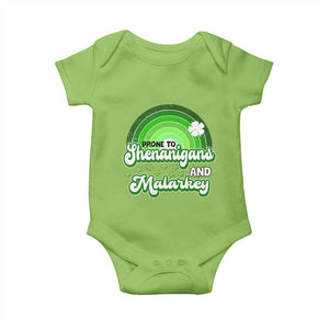 Funny St Patrick's Day Baby Onesie Prone To Shenanigans And Malarkey TS09 Lime Print Your Wear