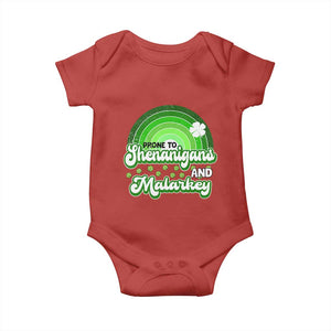 Funny St Patrick's Day Baby Onesie Prone To Shenanigans And Malarkey TS09 Red Print Your Wear