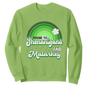 Funny St Patrick's Day Sweatshirt Prone To Shenanigans And Malarkey TS09 Lime Print Your Wear