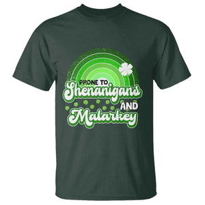 Funny St Patrick's Day T Shirt Prone To Shenanigans And Malarkey TS09 Dark Forest Green Print Your Wear