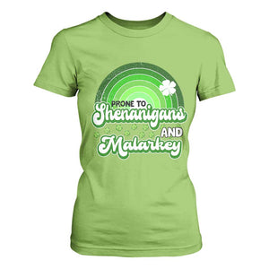 Funny St Patrick's Day T Shirt For Women Prone To Shenanigans And Malarkey TS09 Lime Print Your Wear