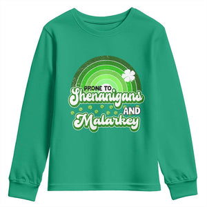 Funny St Patrick's Day Youth Sweatshirt Prone To Shenanigans And Malarkey TS09 Irish Green Print Your Wear