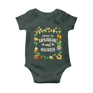 St Patrick's Day Baby Onesie Funny Prone To Shenanigans And Malarkey TS09 Print Your Wear