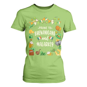 St Patrick's Day T Shirt For Women Funny Prone To Shenanigans And Malarkey TS09 Lime Print Your Wear