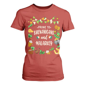 St Patrick's Day T Shirt For Women Funny Prone To Shenanigans And Malarkey TS09 Red Print Your Wear
