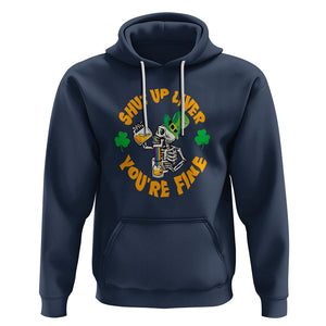 St. Patrick's Day Hoodie Beer Drinking Skeleton Shut Up Liver You're Fine TS09 Navy Printyourwear