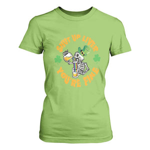 St Patrick's Day T Shirt For Women Beer Drinking Skeleton Shut Up Liver You're Fine TS09 Lime Print Your Wear