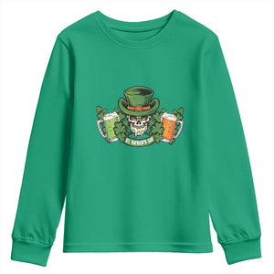 St Patrick's Day Youth Sweatshirt Irish Beer Funny Skeleton Drinking TS09 Irish Green Print Your Wear