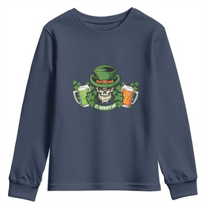 St Patrick's Day Youth Sweatshirt Irish Beer Funny Skeleton Drinking TS09 Navy Print Your Wear