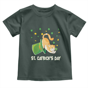 St Patrick's Day Toddler T Shirt Happy St.Catrick's Lucky Cat Shamrock Hat TS09 Dark Forest Green Print Your Wear