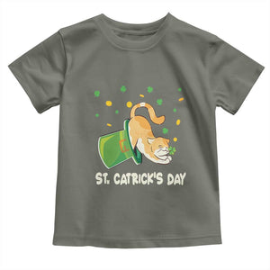 St Patrick's Day Toddler T Shirt Happy St.Catrick's Lucky Cat Shamrock Hat TS09 Military Green Print Your Wear