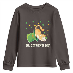 St Patrick's Day Youth Sweatshirt Happy St.Catrick's Lucky Cat Shamrock Hat TS09 Dark Chocolate Print Your Wear