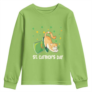St Patrick's Day Youth Sweatshirt Happy St.Catrick's Lucky Cat Shamrock Hat TS09 Lime Print Your Wear
